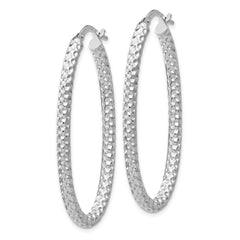 Sterling Silver 925 Oval Hoop Earrings with Polished Texture