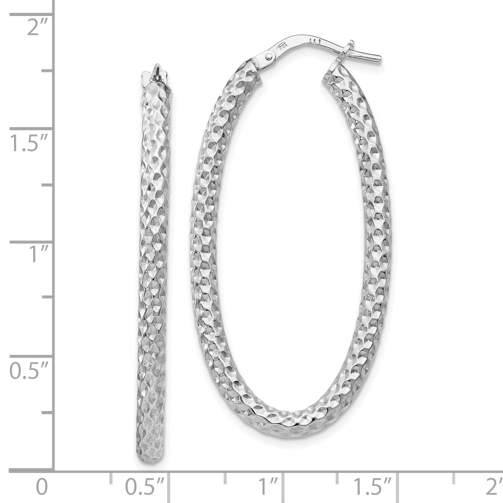 Sterling Silver 925 Oval Hoop Earrings with Polished Texture