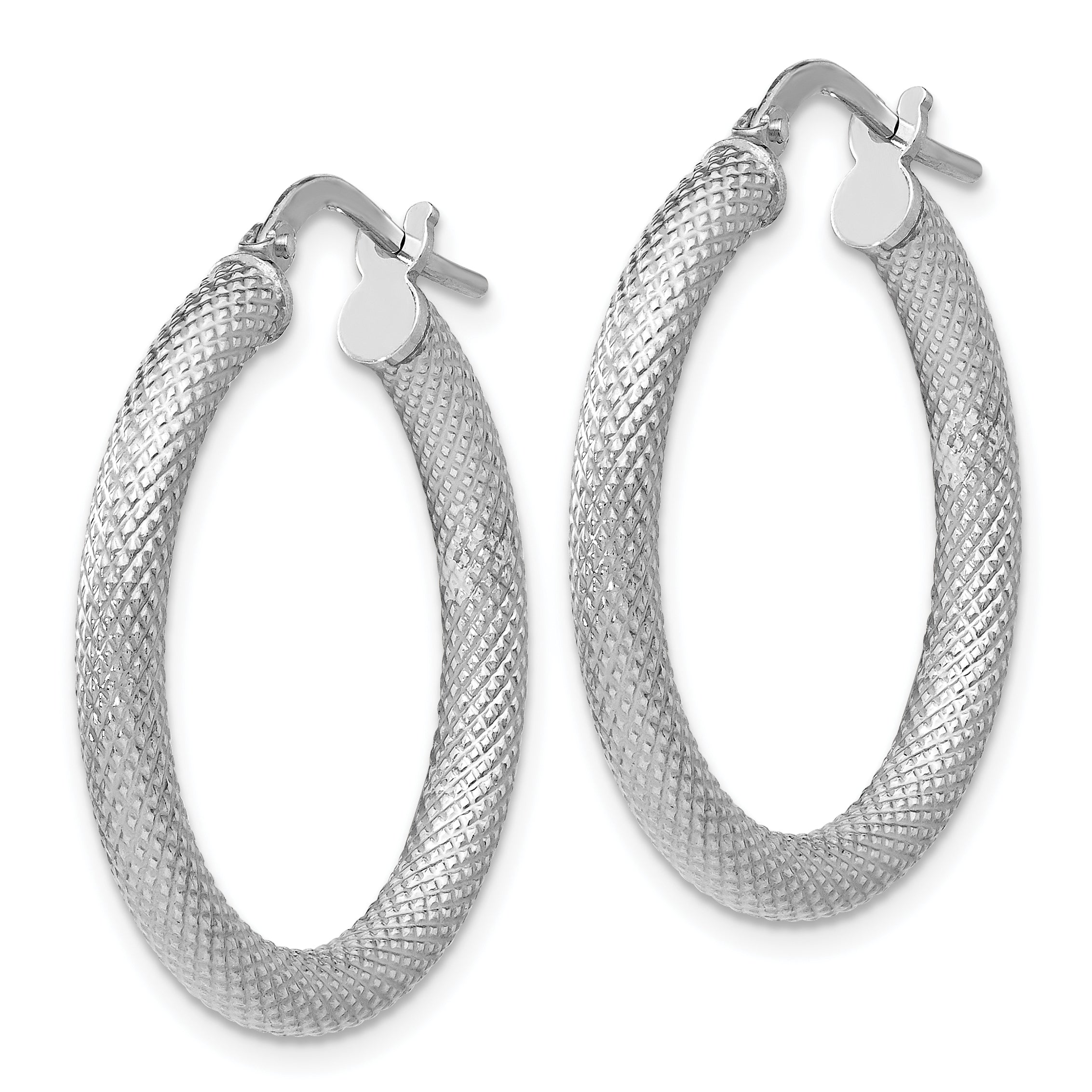 Sterling Silver 925 Textured Hoop Earrings with Rhodium Finish