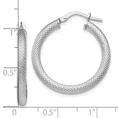 Sterling Silver 925 Textured Hoop Earrings with Rhodium Finish