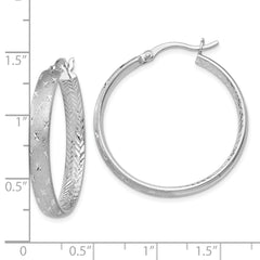 Sterling Silver 925 Rhodium Plated Diamond-Cut Hoop Earrings for Women