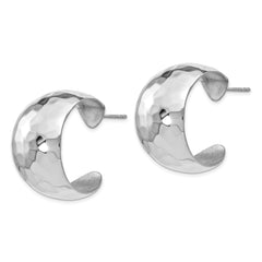 Sophia Jewelers Sterling Silver Hammered C-Hoop Earrings Polished Rhodium Finish