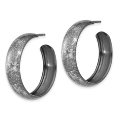 Sterling Silver Ruthenium-Plated Textured C-Hoop Earrings for Women