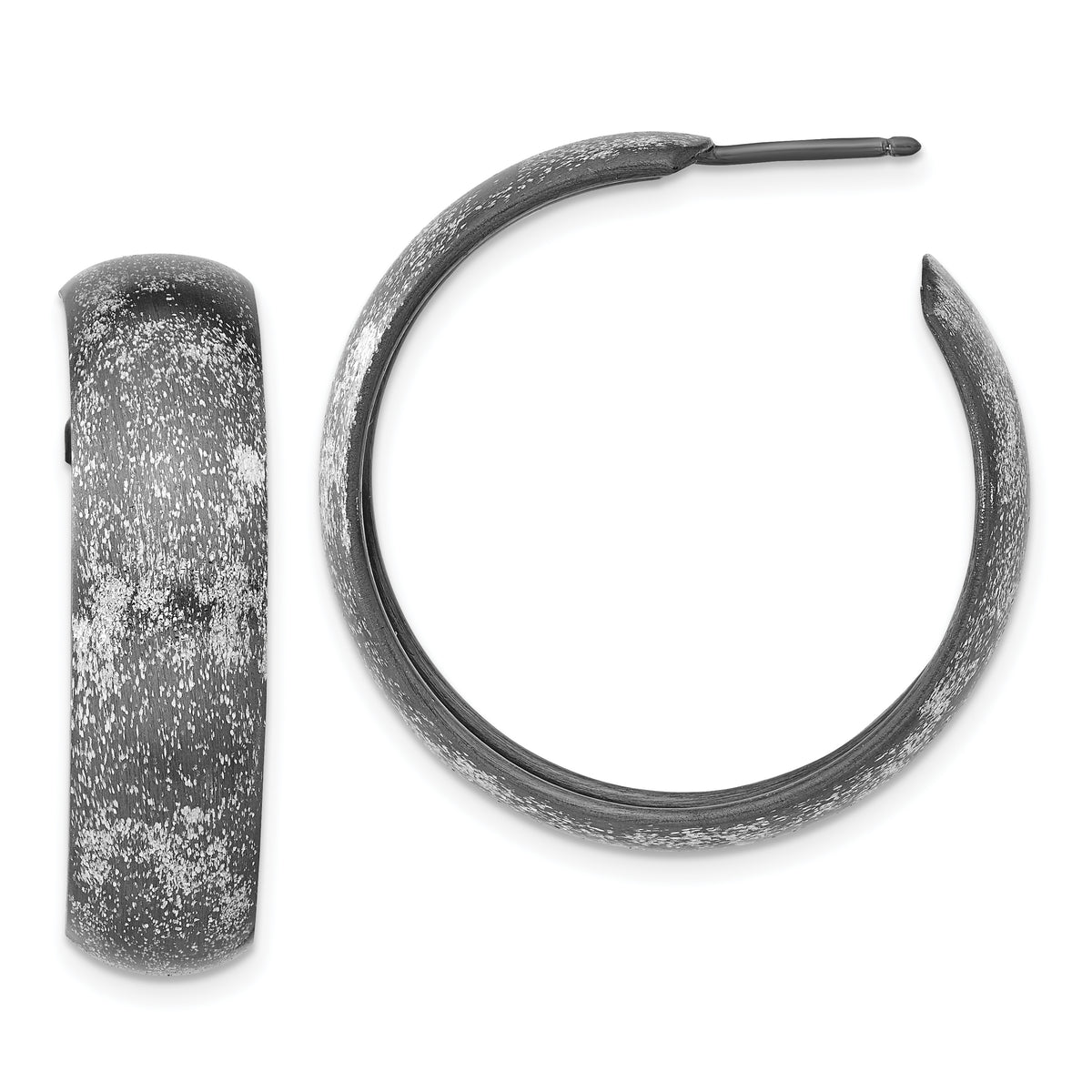 Sterling Silver Ruthenium-plated Post Hoop Earrings