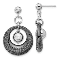 SS Ruthenium-plated Polished & Textured Dangle Earrings