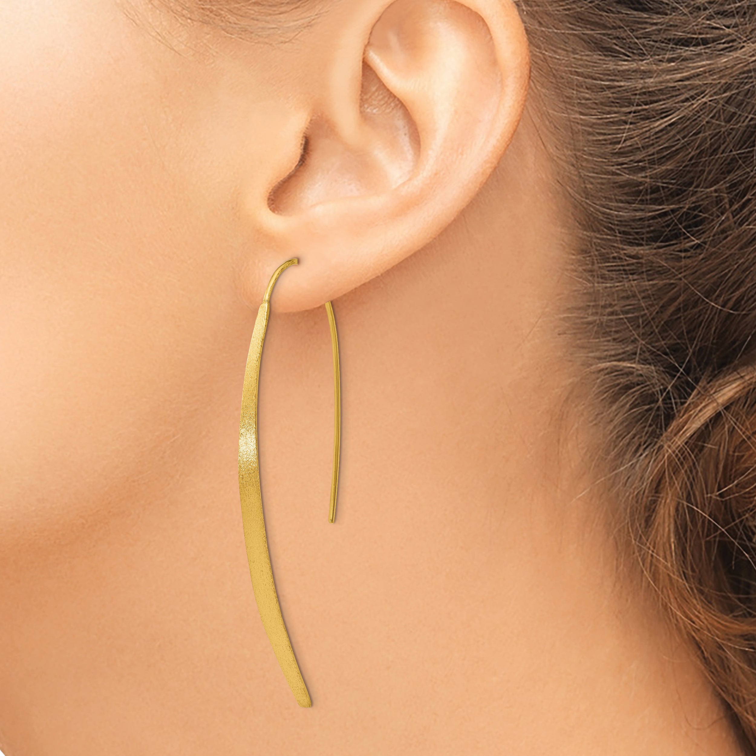 Sterling Silver Gold-Plated Threader Earrings with Polished Brushed Finish