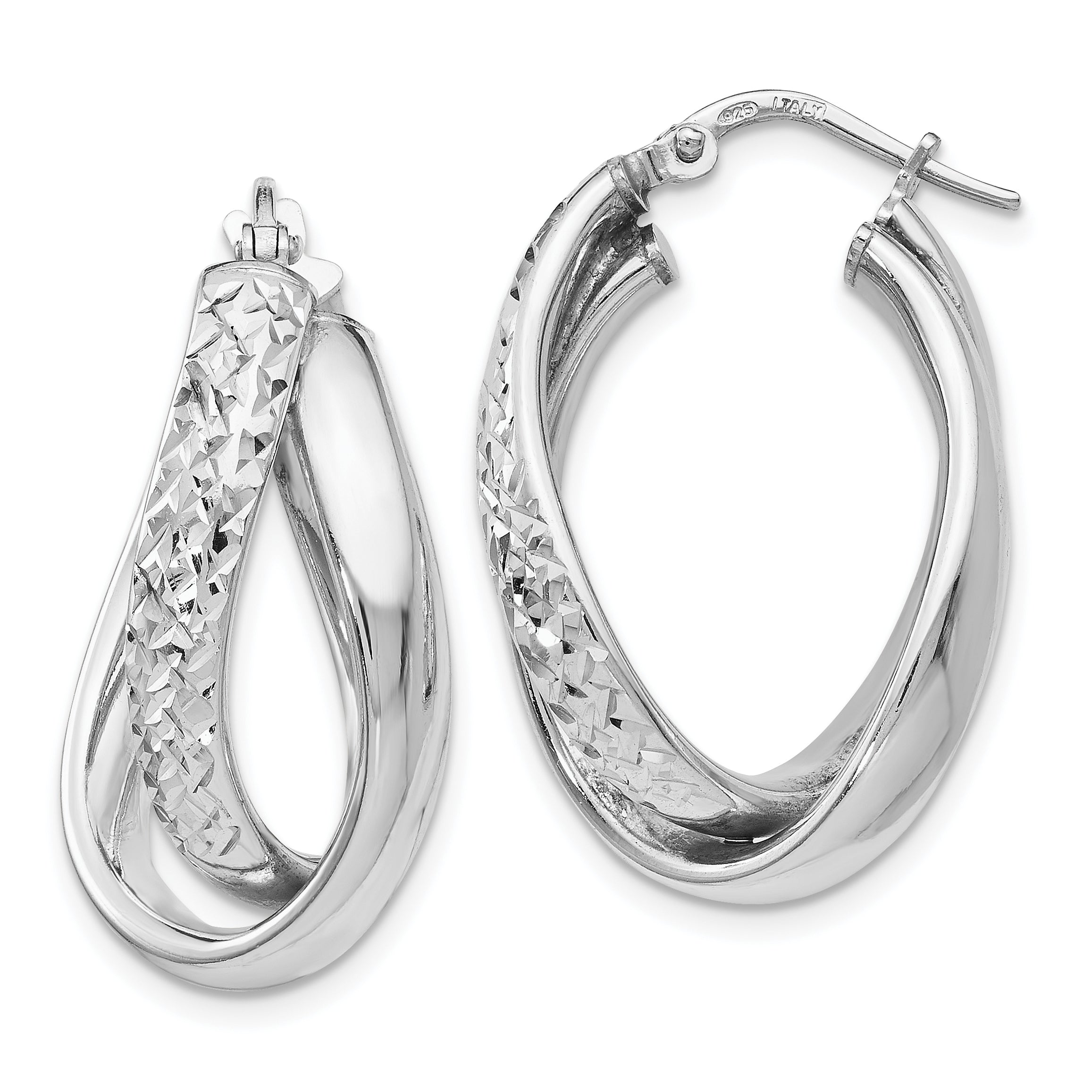 Sterling Silver Polished and Textured Fancy Hoop Earrings