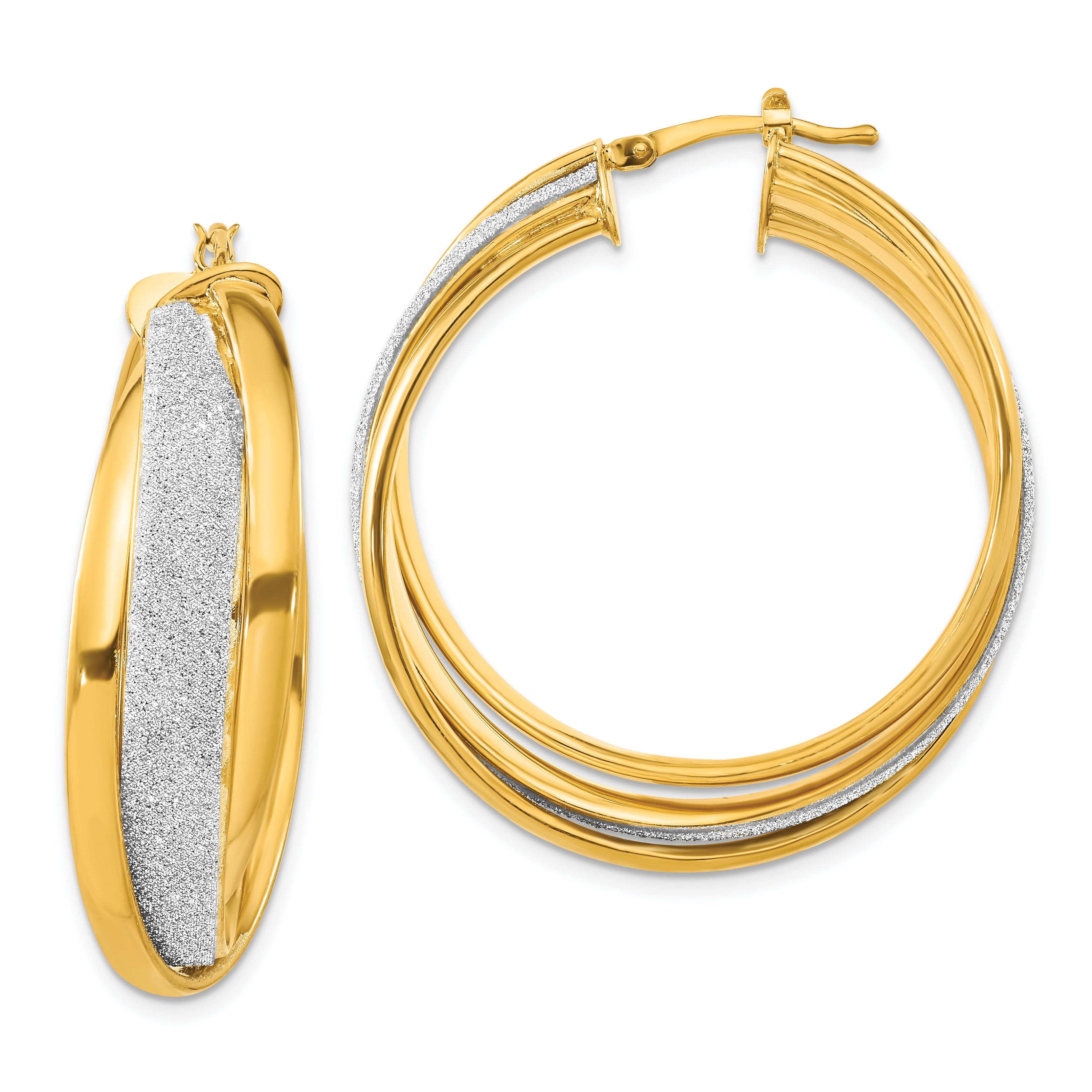 Sterling Silver Gold-plated Glitter Infused Round Hoop Earrings