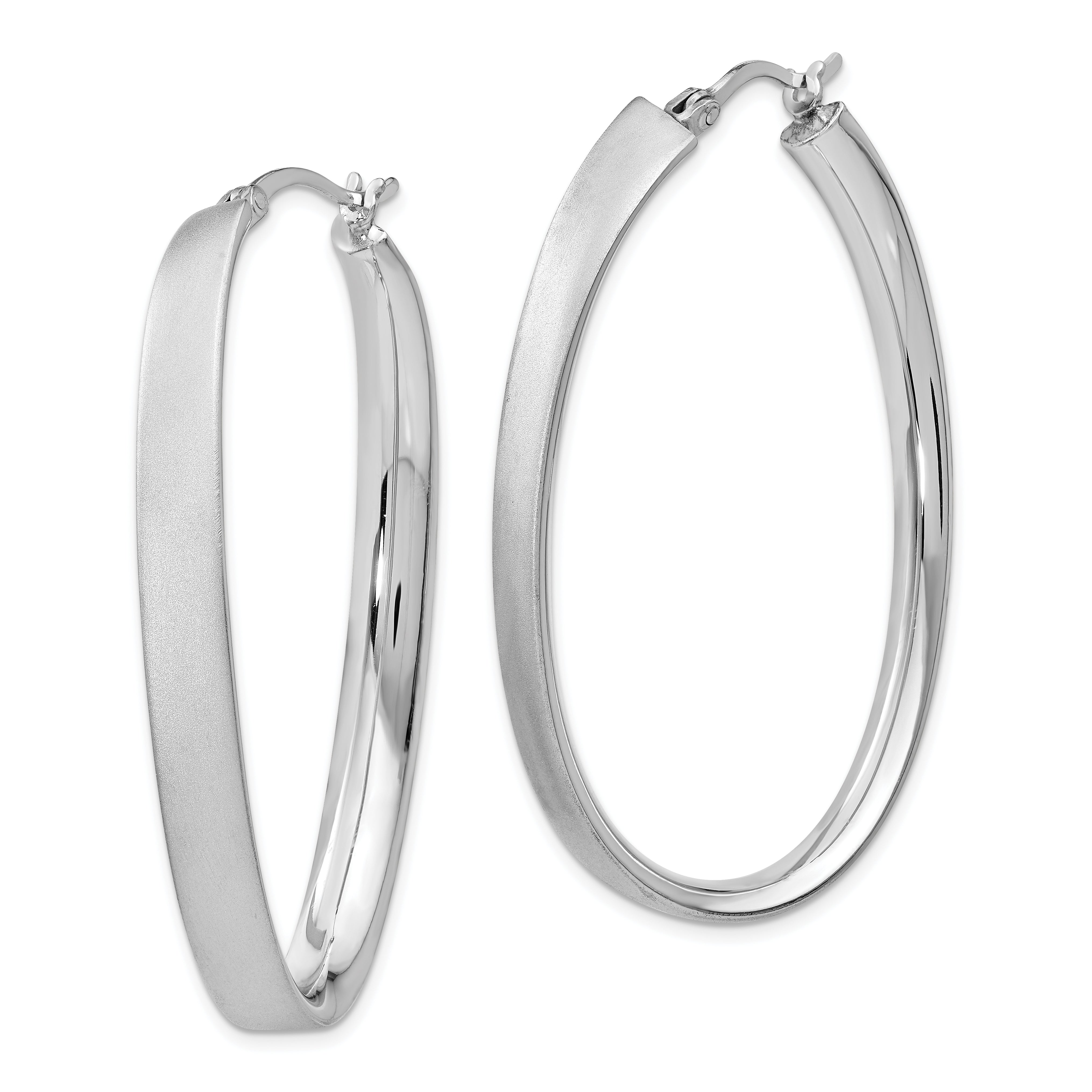 Sterling Silver Rhodium-Plated Satin Oval Hoop Earrings for Women