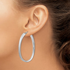 Sterling Silver Rhodium-Plated Satin Oval Hoop Earrings for Women