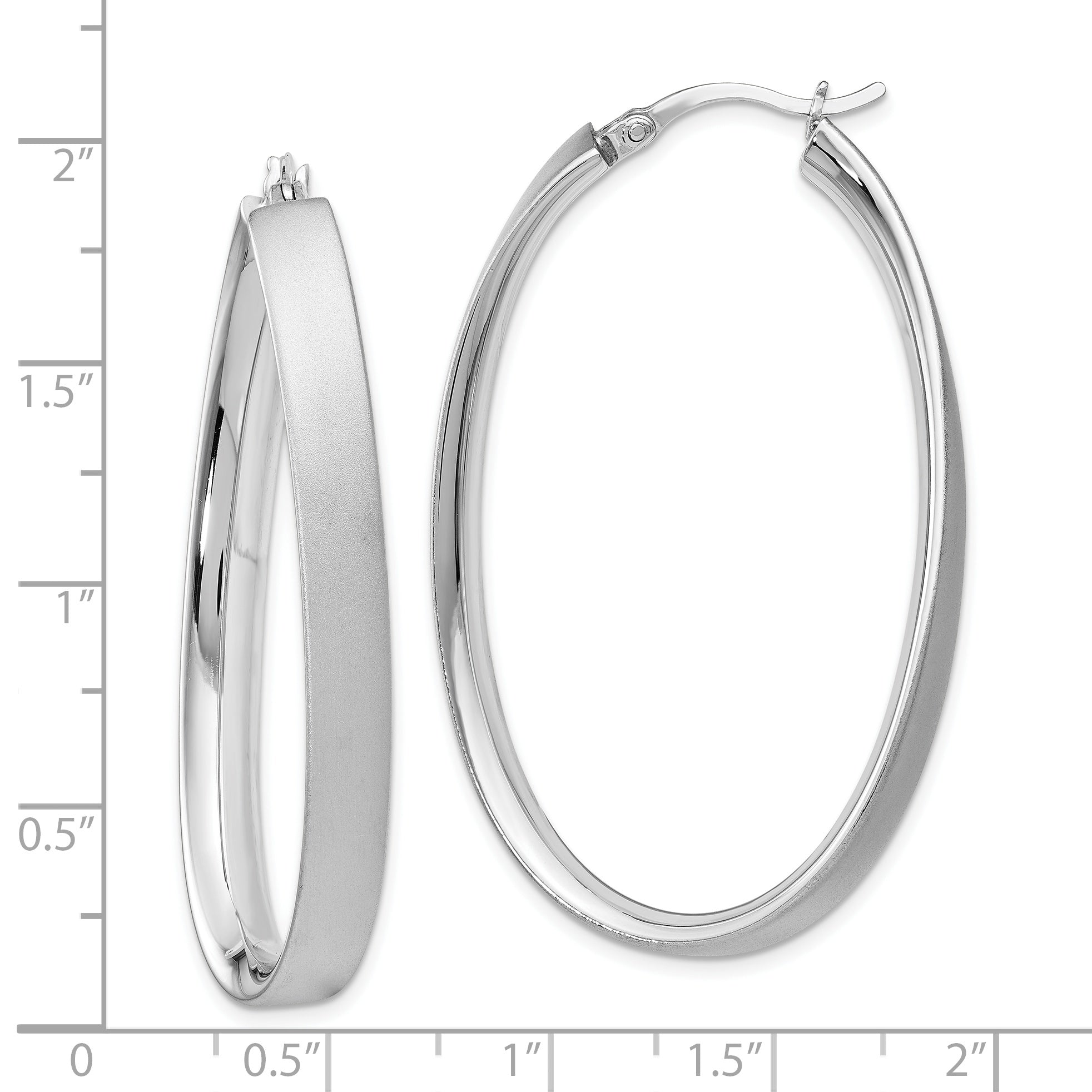 Sterling Silver Rhodium-Plated Satin Oval Hoop Earrings for Women