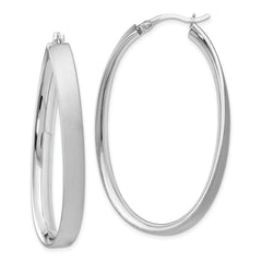 Sterling Silver Rhodium-plated Satin Oval Hoop Earrings