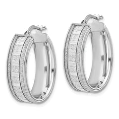 Sterling Silver Polished Glitter Infused Oval Hoop Earrings