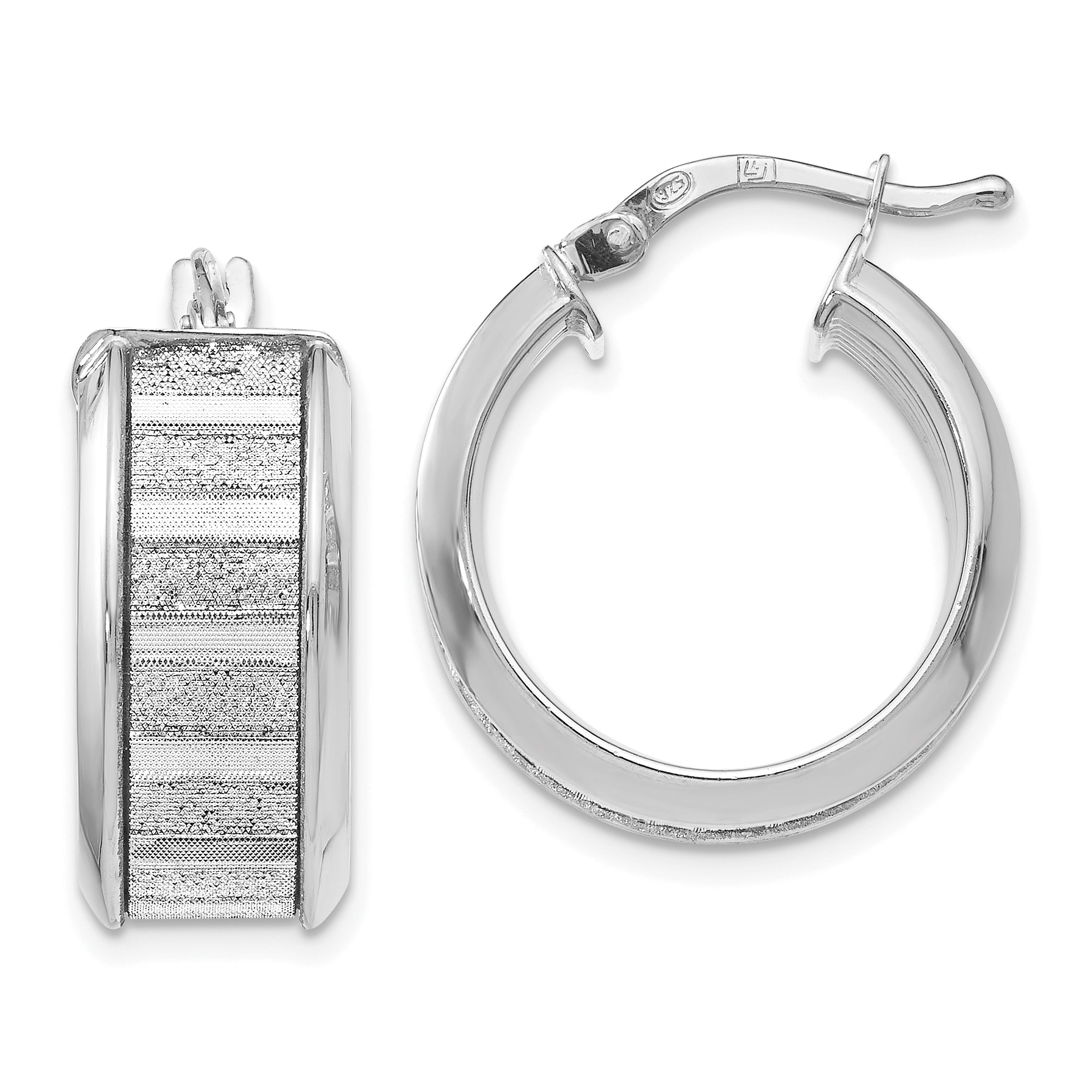 Sterling Silver Polished Glimmer Infused Hoop Earrings