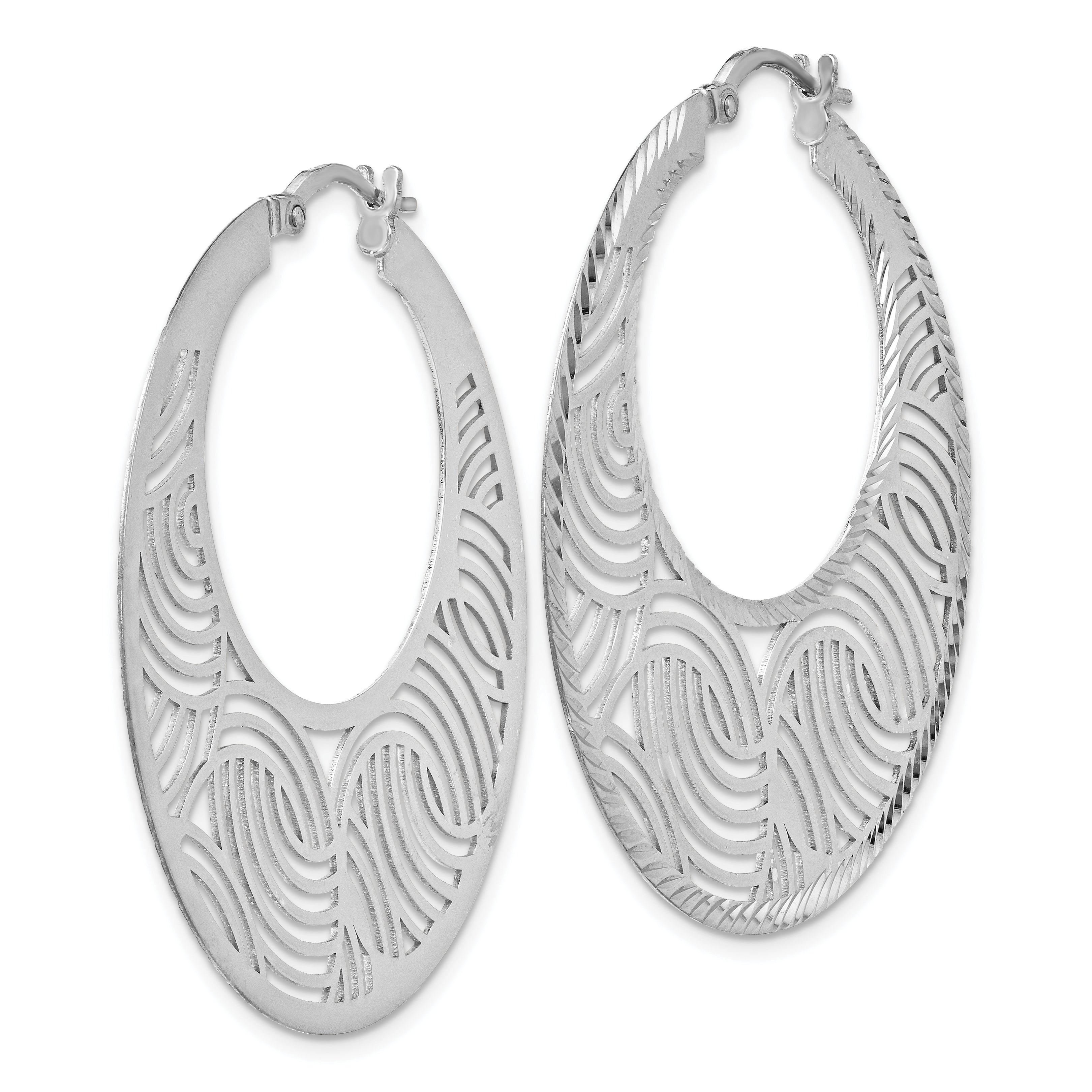 Sterling Silver 925 Hoop Earrings with Rhodium Polish and Diamond Cut Design