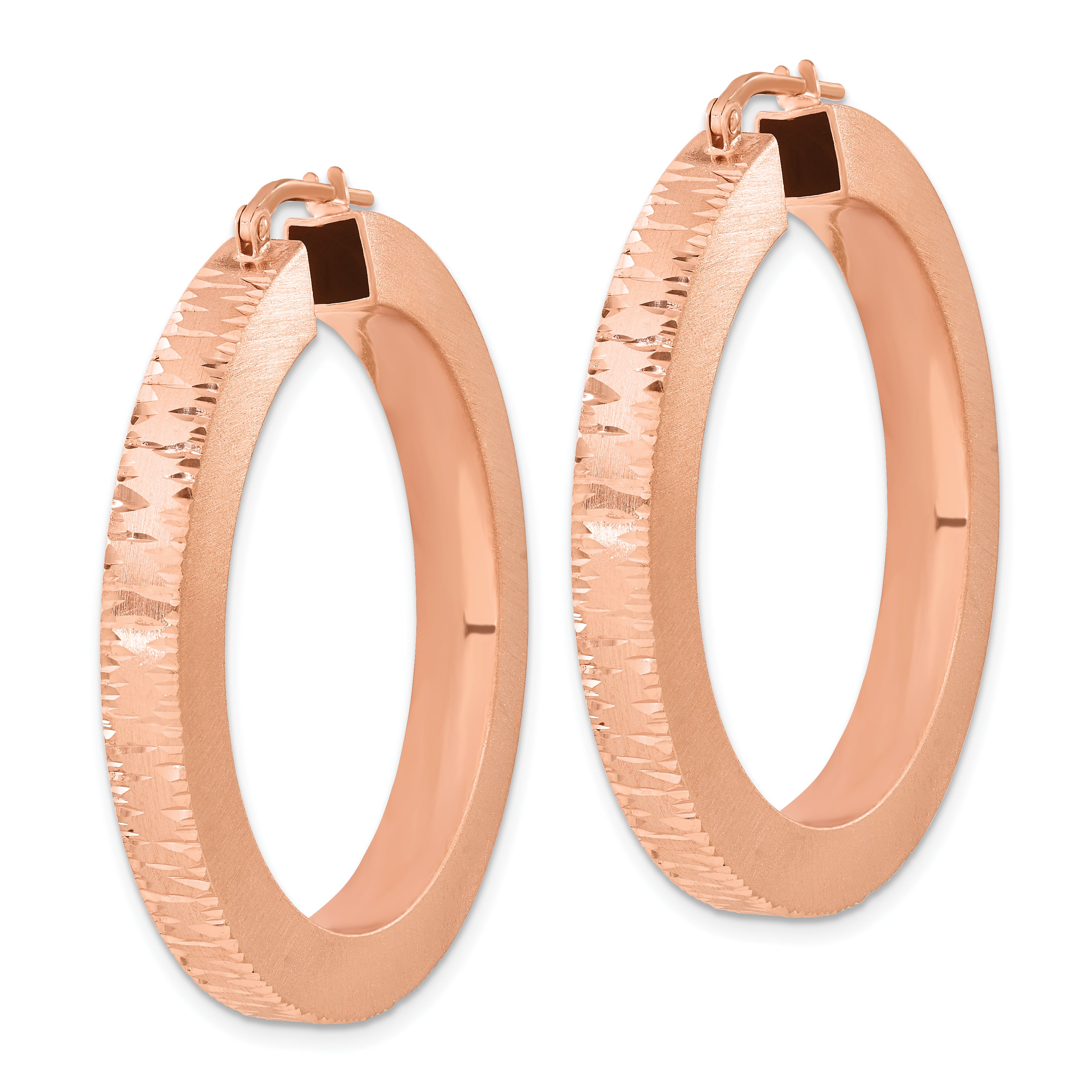 Sterling Silver Rose Gold-plated Brushed & D/C Hoop Earrings