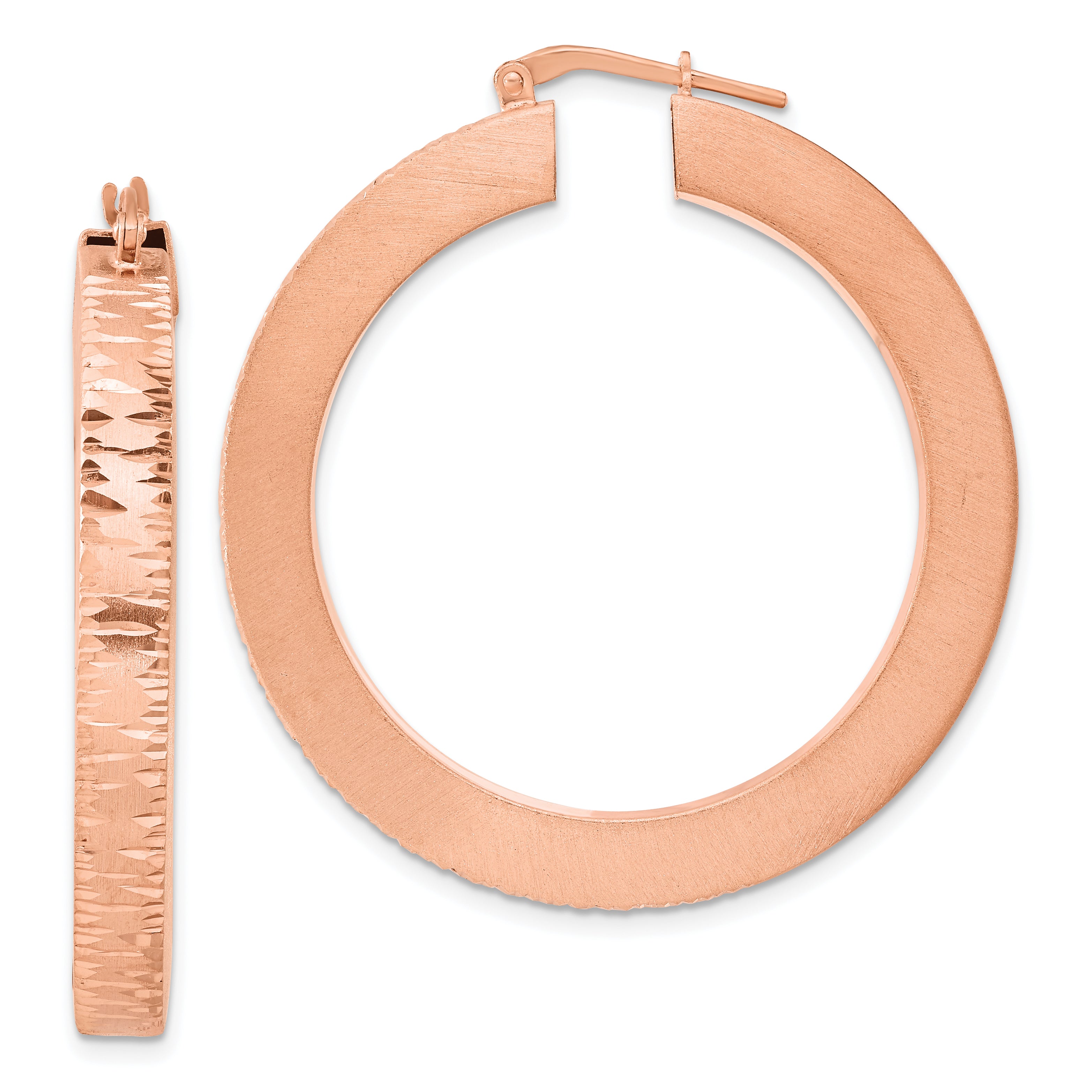 Sterling Silver Rose Gold-plated Brushed & D/C Hoop Earrings