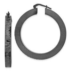 Sterling Silver Black Ruthenium-plated Brushed & Diamond-cut Round Hoop Earrings