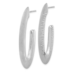 Sterling Silver Rhodium-Plated Oval Hoop Earrings with Brushed Finish