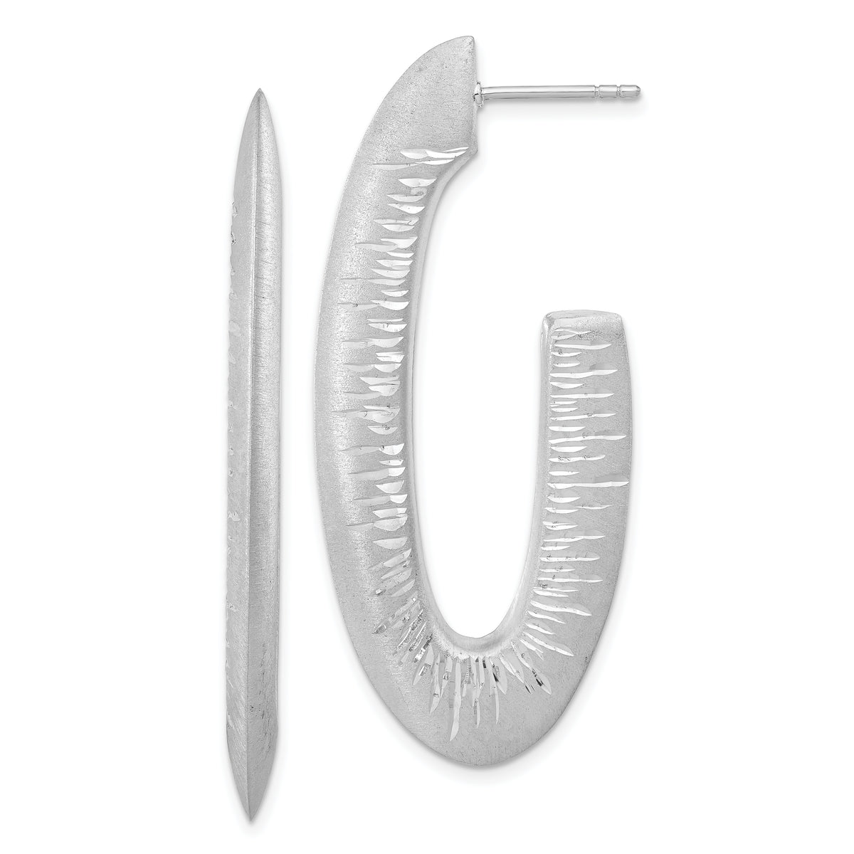 Sterling Silver Rhodium-plated D/C Oval Post Hoop Earrings