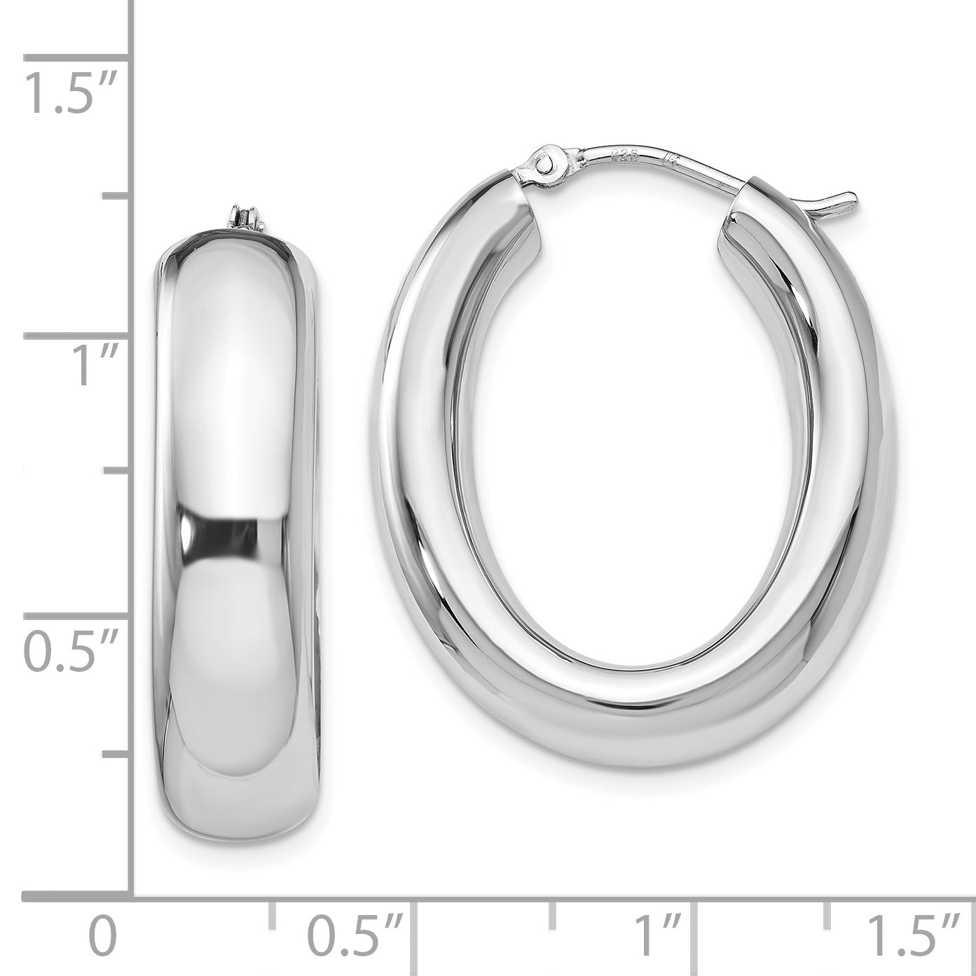 Sophia Jewelers Sterling Silver Oval Hoop Earrings with Polished Rhodium Finish