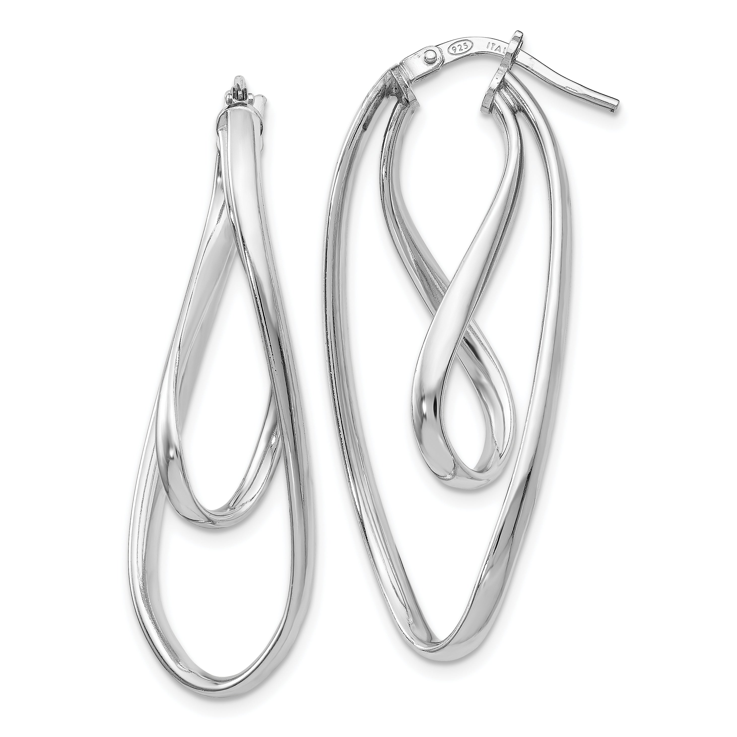 Sterling Silver Polished Twisted Oval Hoop Earrings