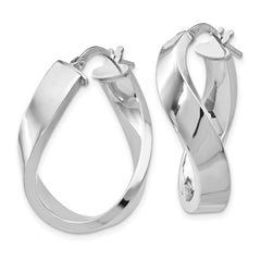 Sterling Silver 925 Twisted Hoop Earrings with Polished Rhodium Finish