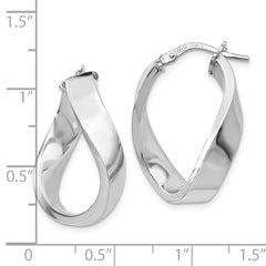 Sterling Silver 925 Twisted Hoop Earrings with Polished Rhodium Finish