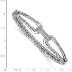 Sterling Silver Rhod-plat Polished CZ Woven Flexible Cuff