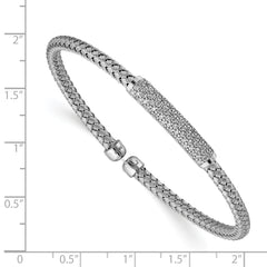 Sterling Silver Rhod-plat Polished CZ Woven Flexible Cuff