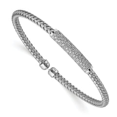 Sterling Silver Rhod-plat Polished CZ Woven Flexible Cuff