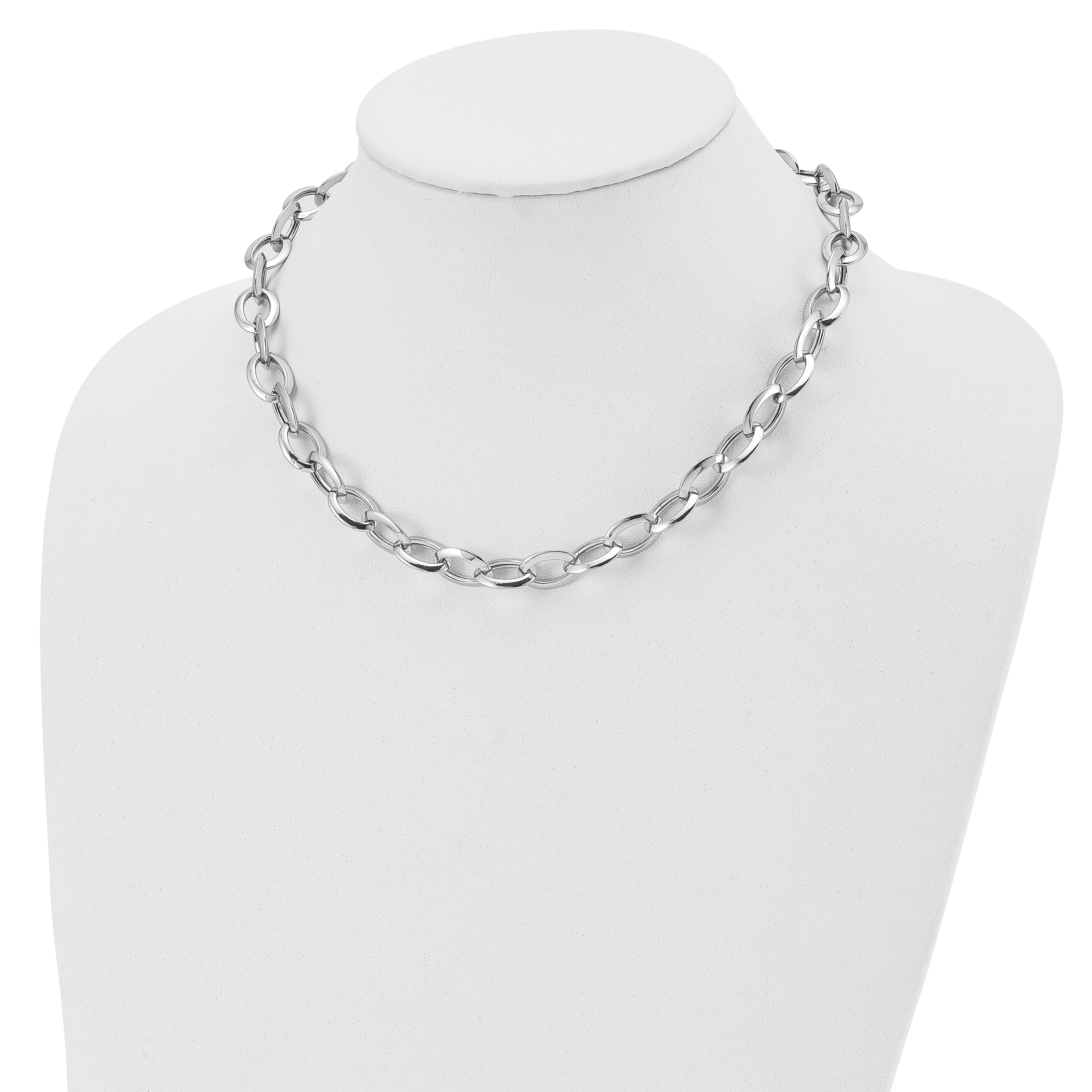 Sterling Silver Rhodium-plated Polished Fancy Link Necklace