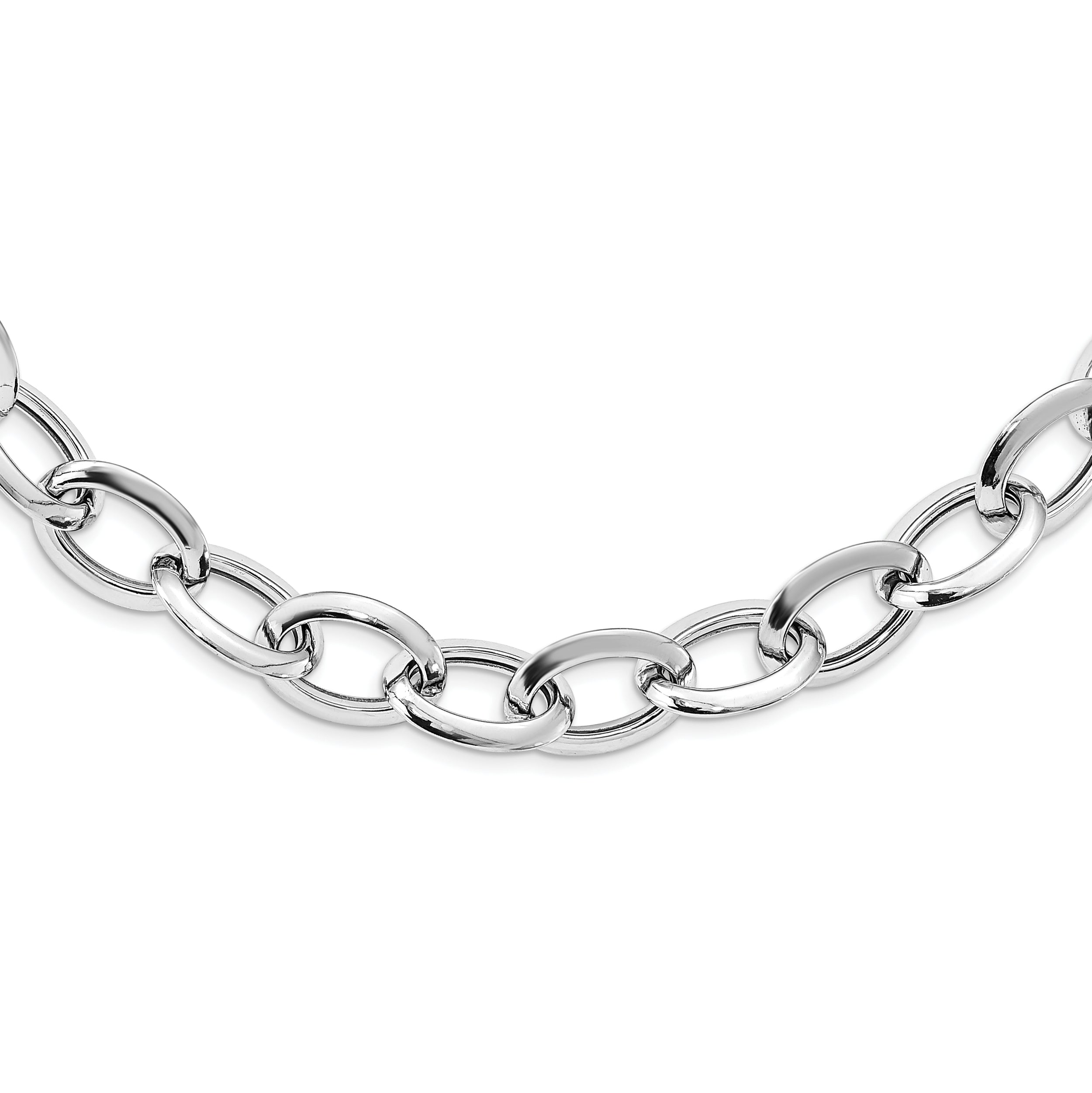 Sterling Silver Rhodium-plated Polished Fancy Link Necklace