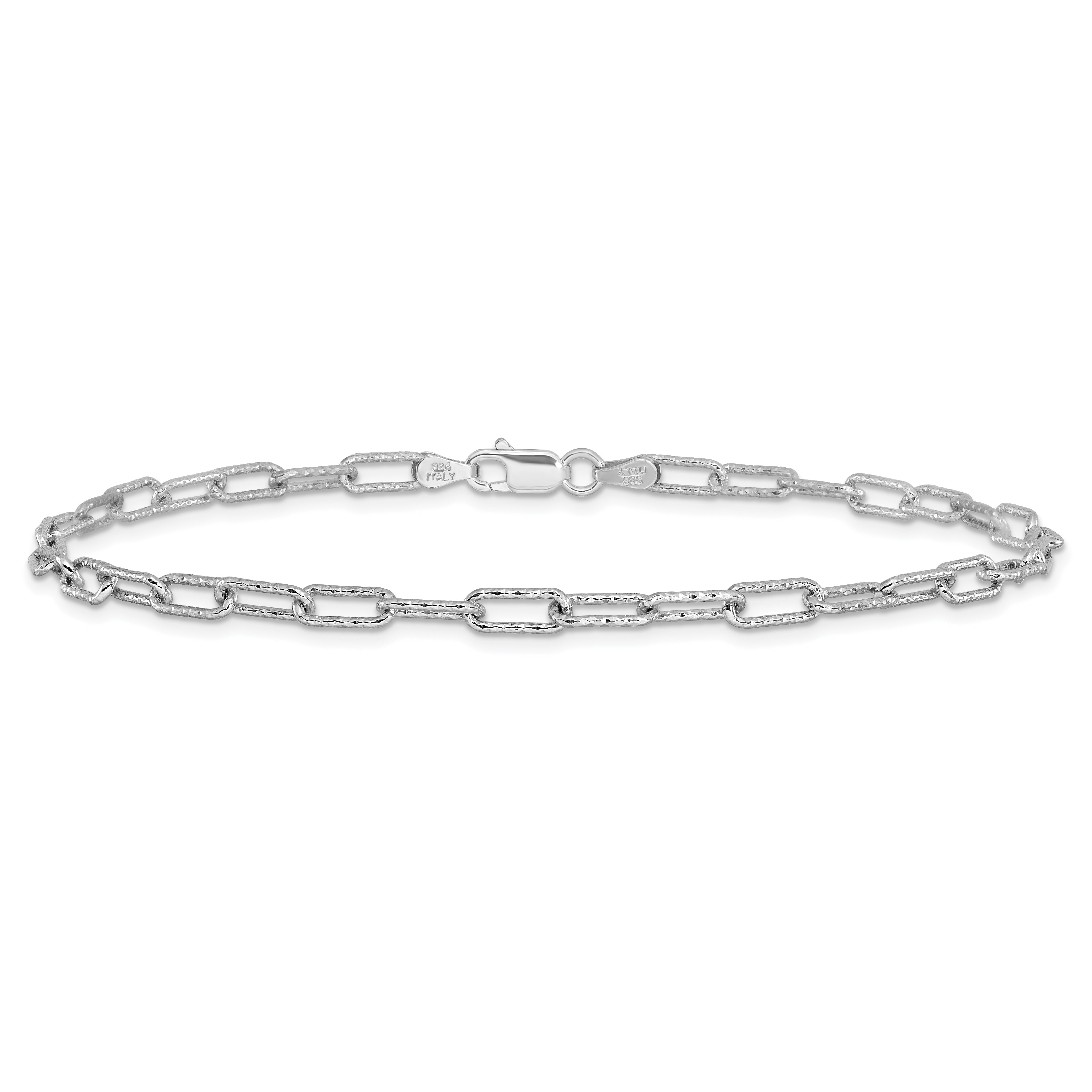 Sterling Silver Rhodium-plated Polished Textured Link Anklet