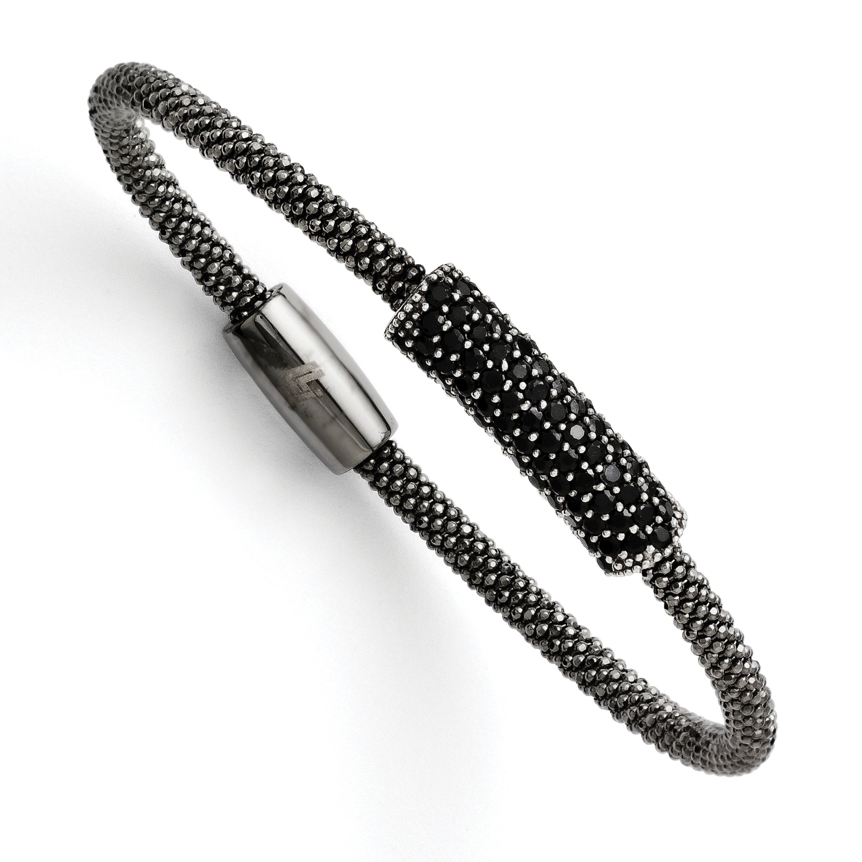 Leslie's SS & Ruthenium Plated Black CZ With Magnetic Clasp Bracelet