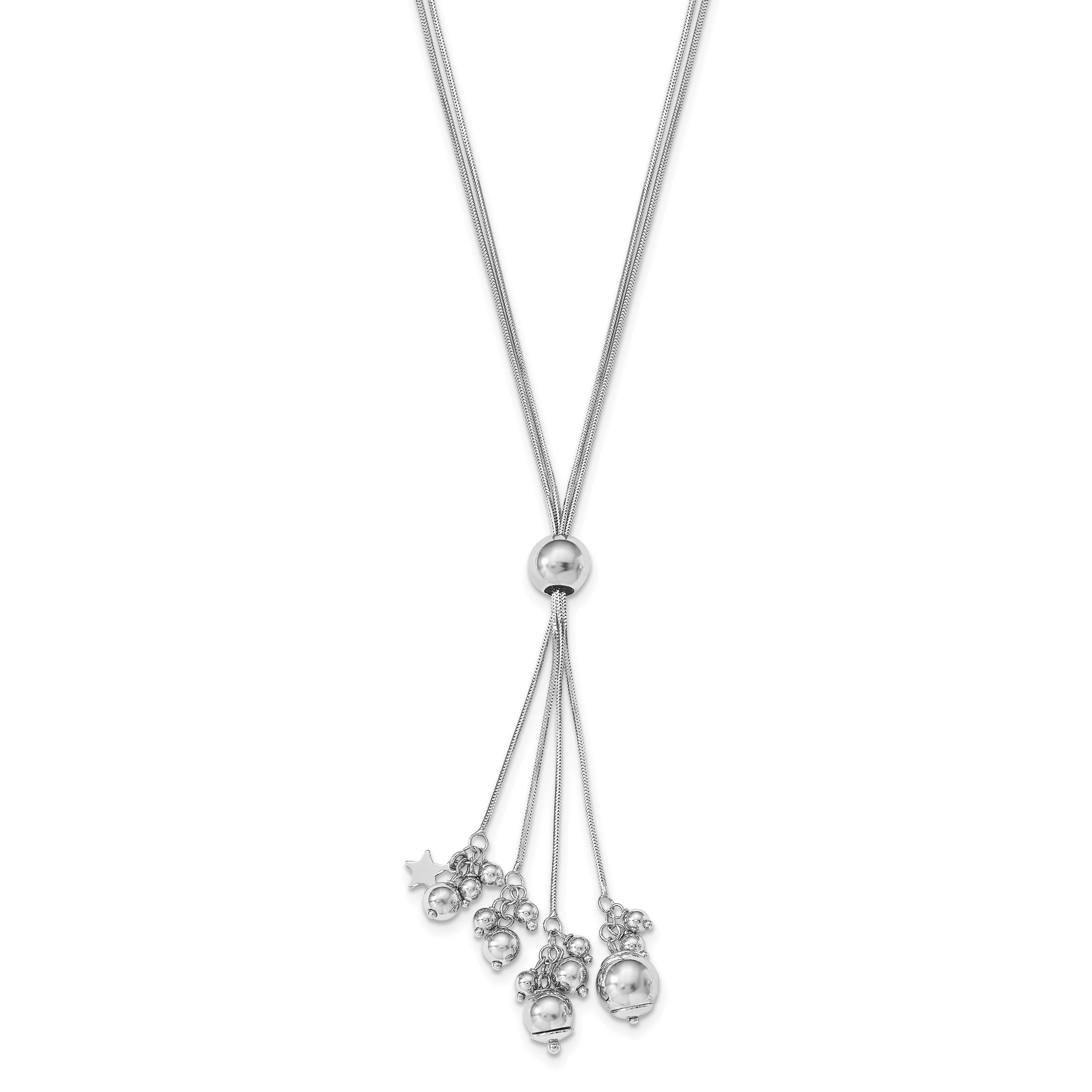 Sterling Silver Rhodium-plated Beaded Adjustable Necklace