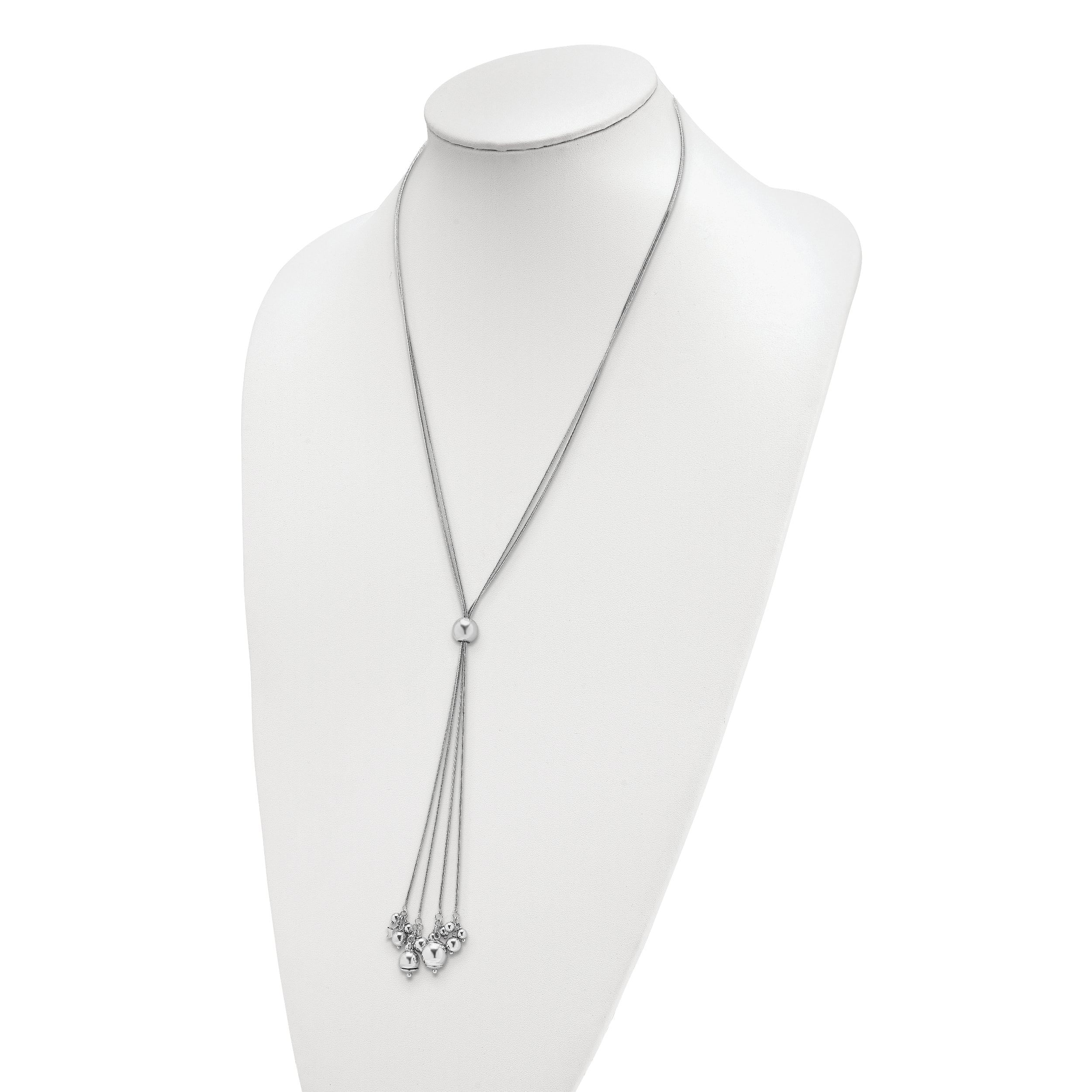 Sterling Silver Rhodium-plated Beaded Adjustable Necklace