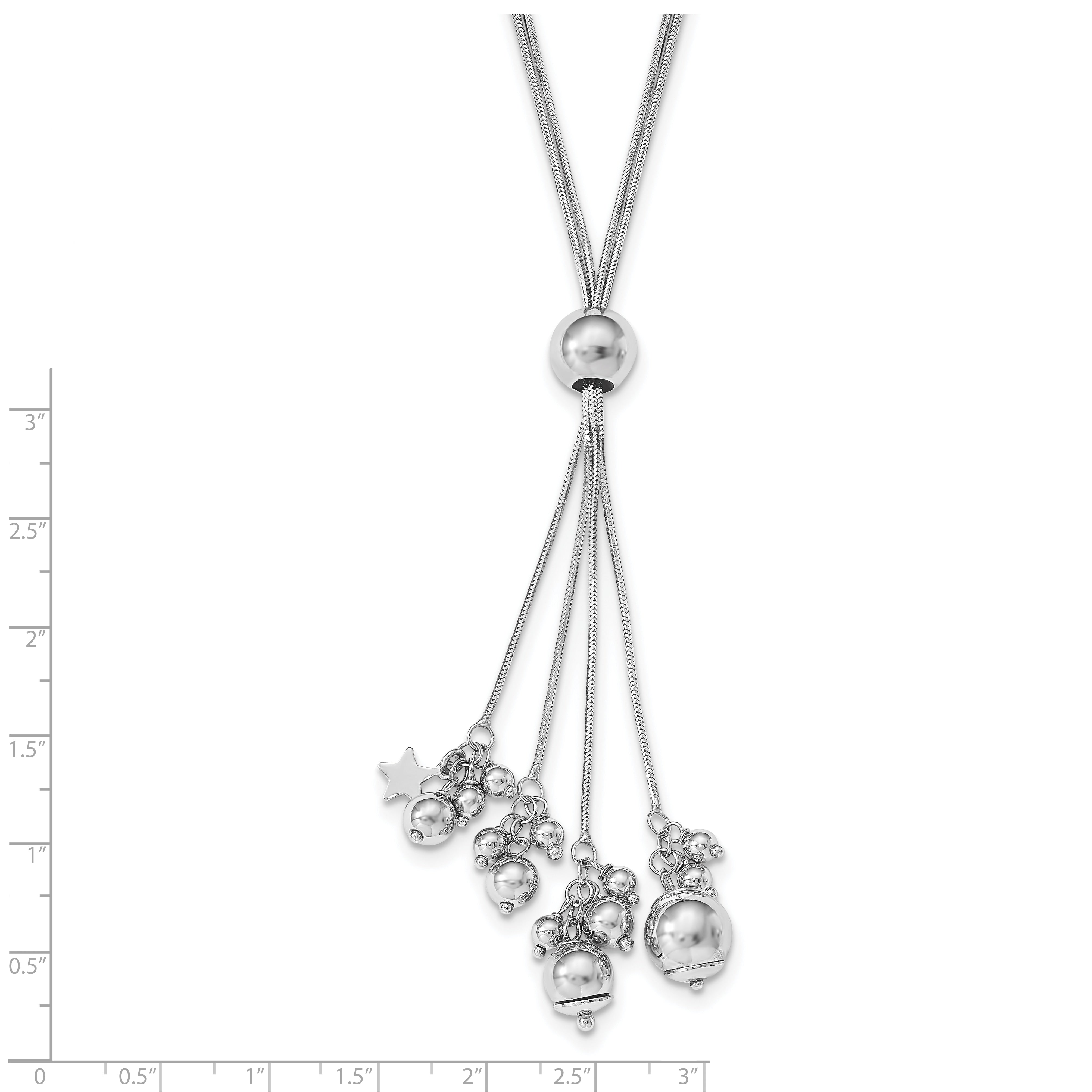 Sterling Silver Rhodium-plated Beaded Adjustable Necklace