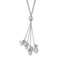 Sterling Silver Rhodium-plated Beaded Adjustable Necklace