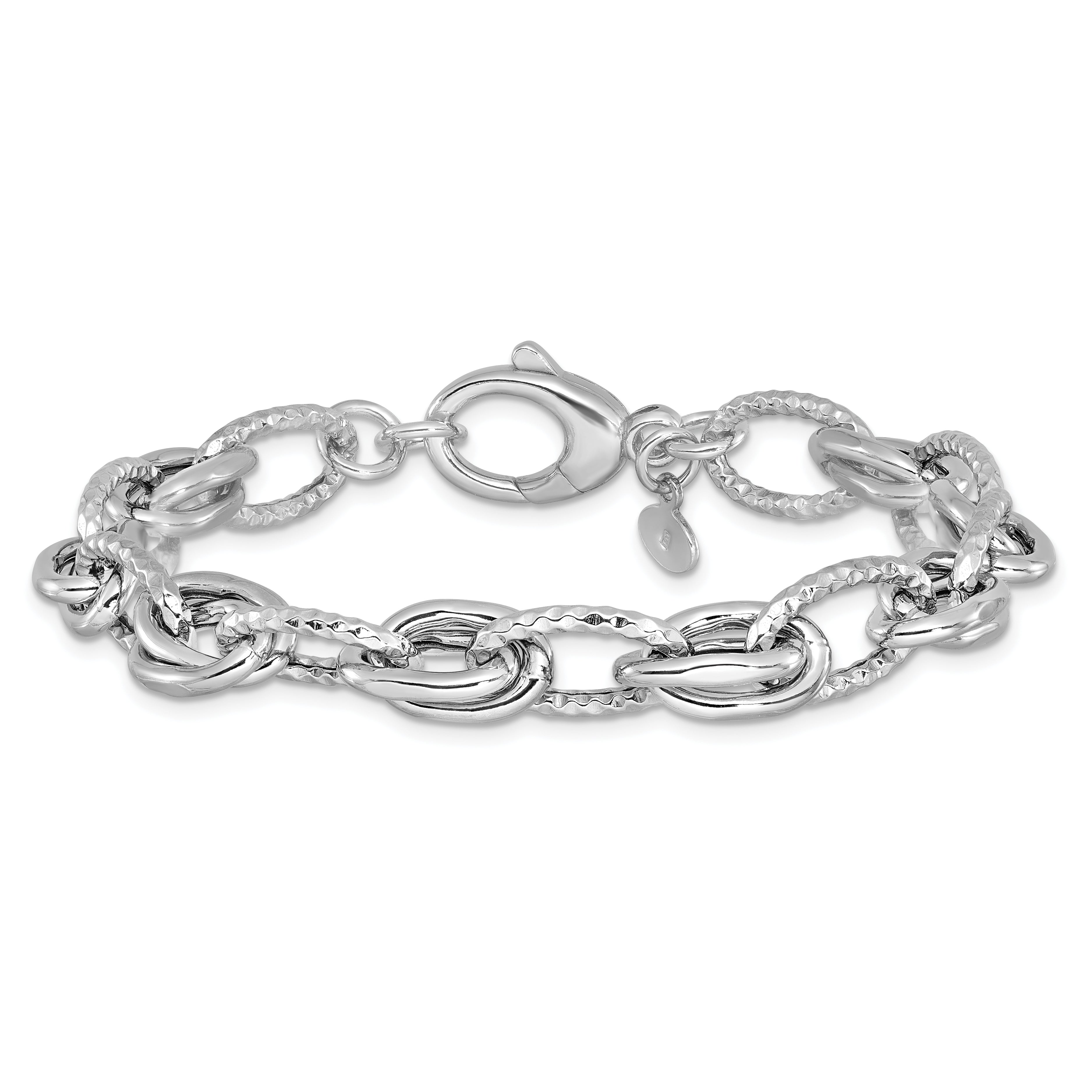 Sterling Silver Rhodium-plated D/C Polished w/ .5in ext. Bracelet