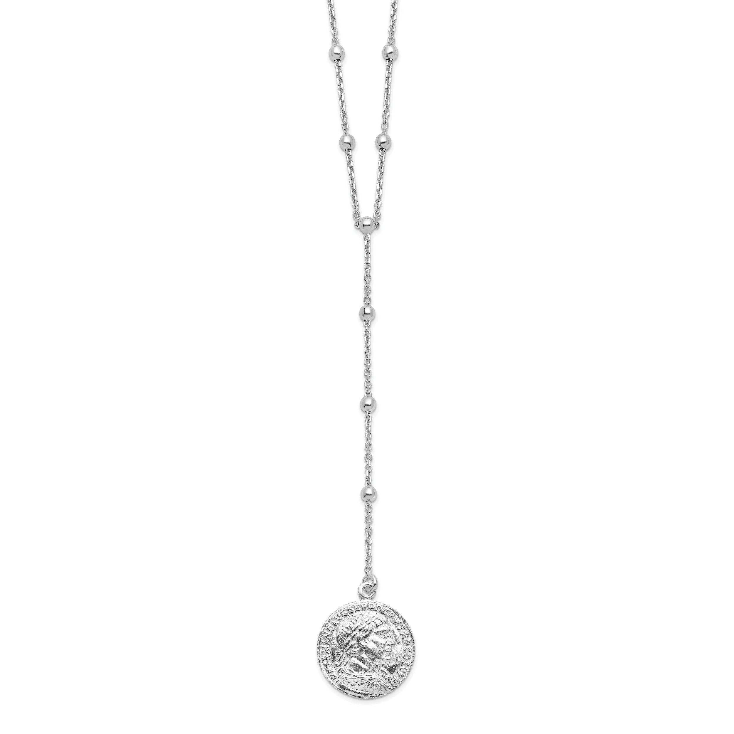 Sterling Silver Rhod-plated Roman Coin Y-drop w/in ext. Necklace