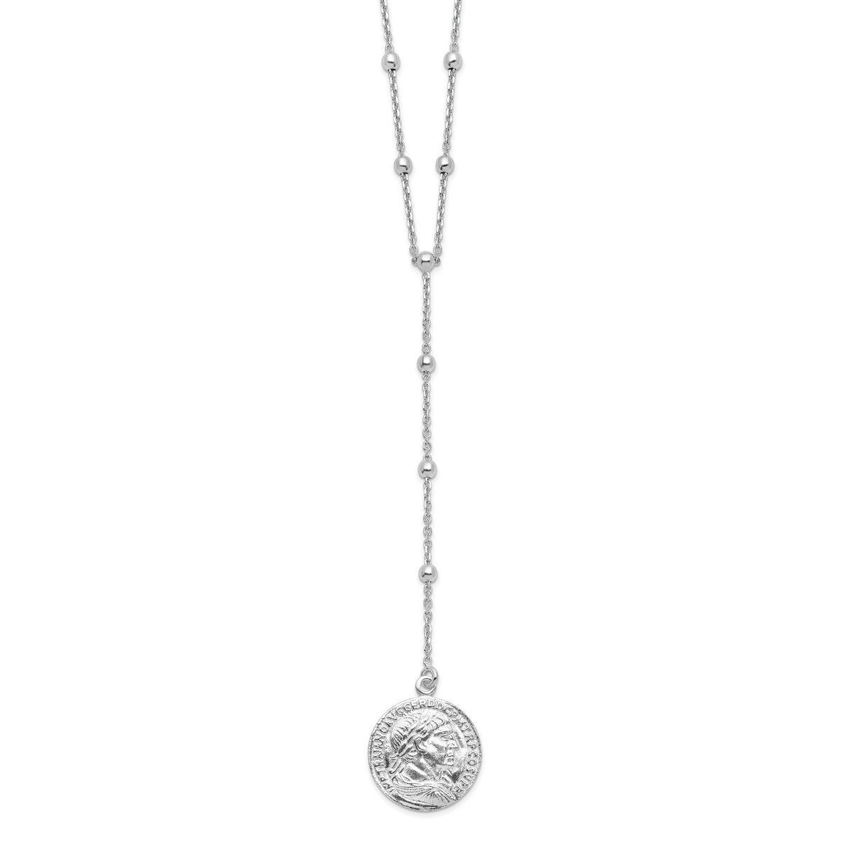 Sterling Silver Rhod-plated Roman Coin Y-drop w/in ext. Necklace