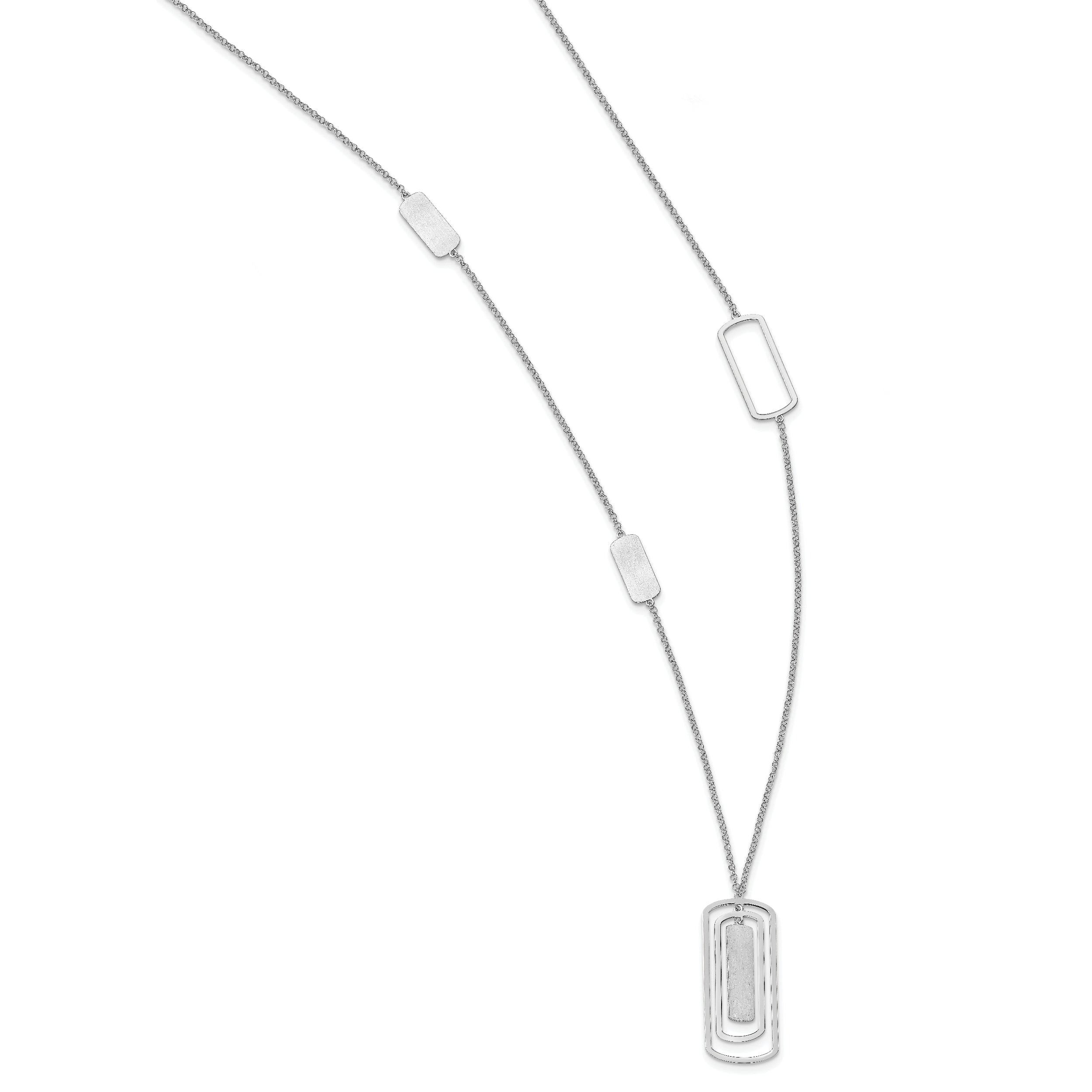 Sterling Silver Rhodium-plated Polished & Brushed Necklace