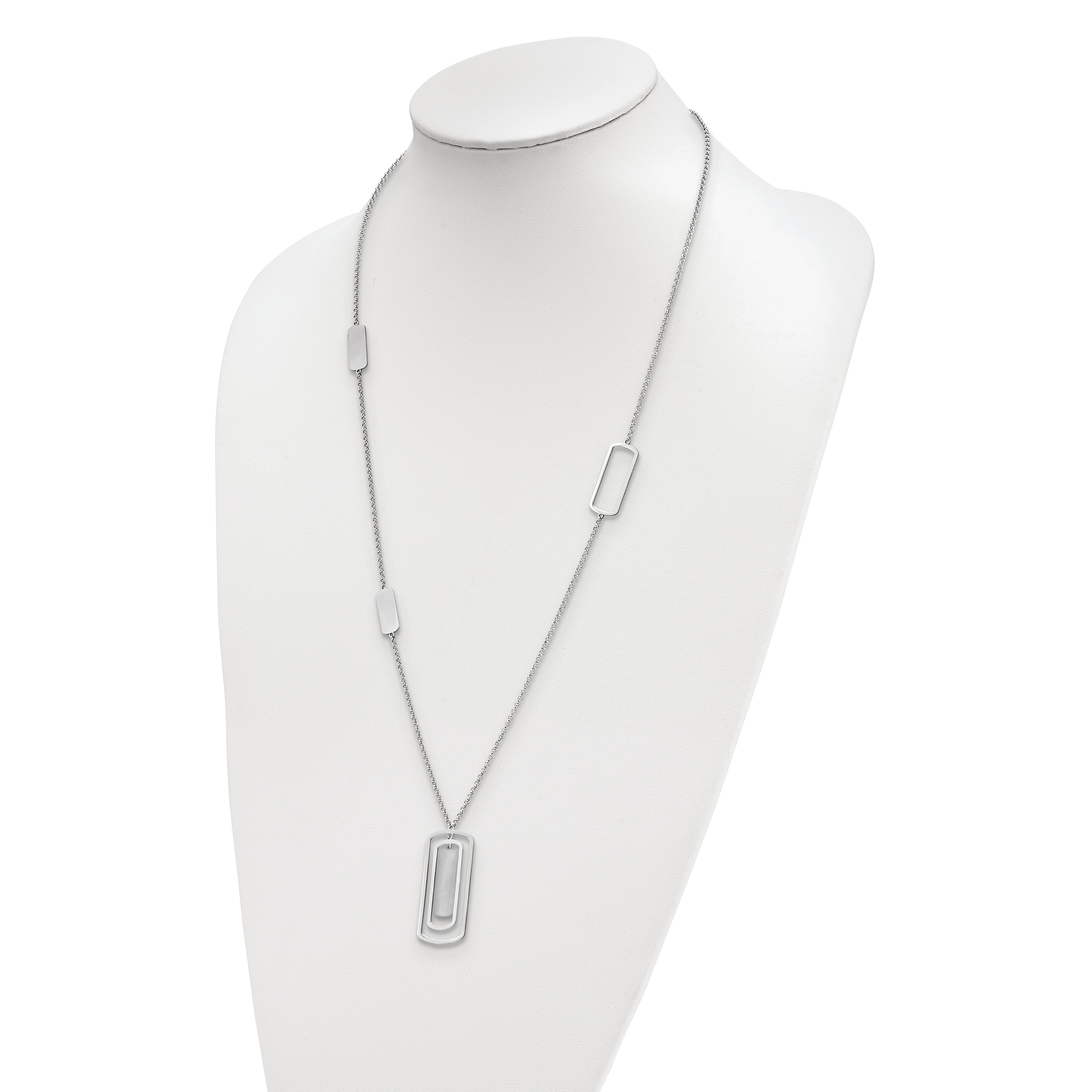 Sterling Silver Rhodium-plated Polished & Brushed Necklace