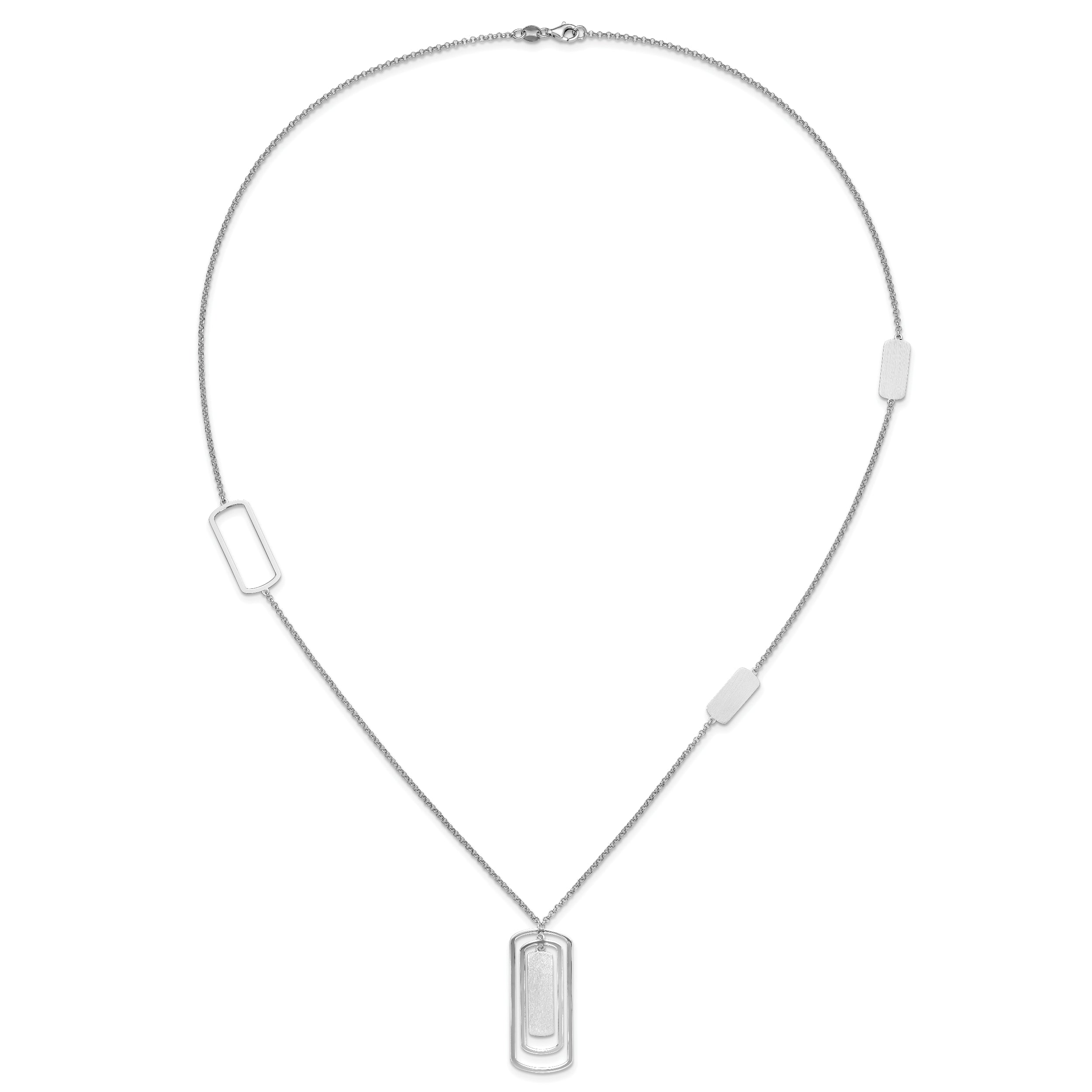 Sterling Silver Rhodium-plated Polished & Brushed Necklace