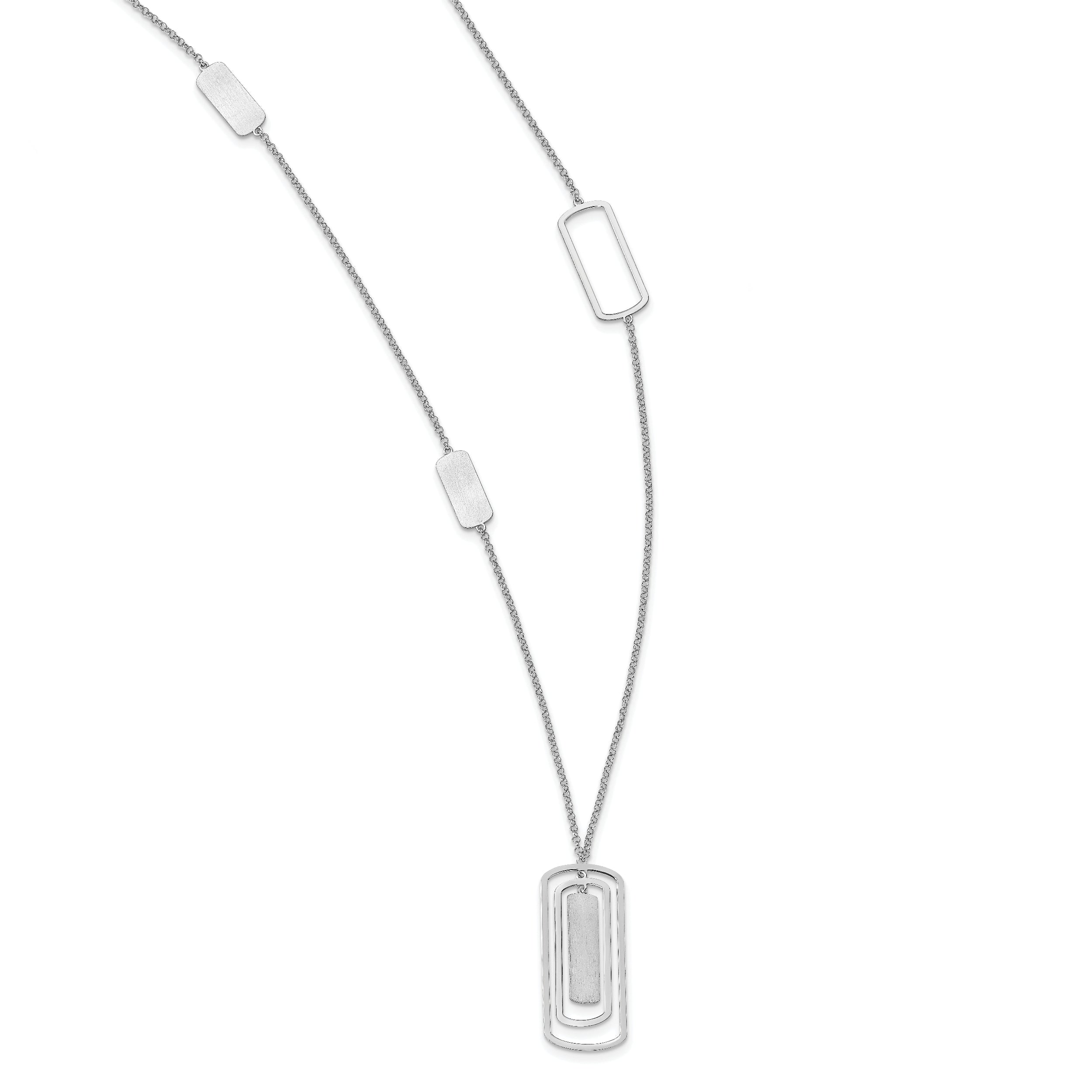 Sterling Silver Rhodium-plated Polished & Brushed Necklace