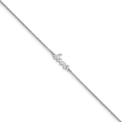 Sterling Silver Rhodium-plated Polished Love w/1in ext. Anklet