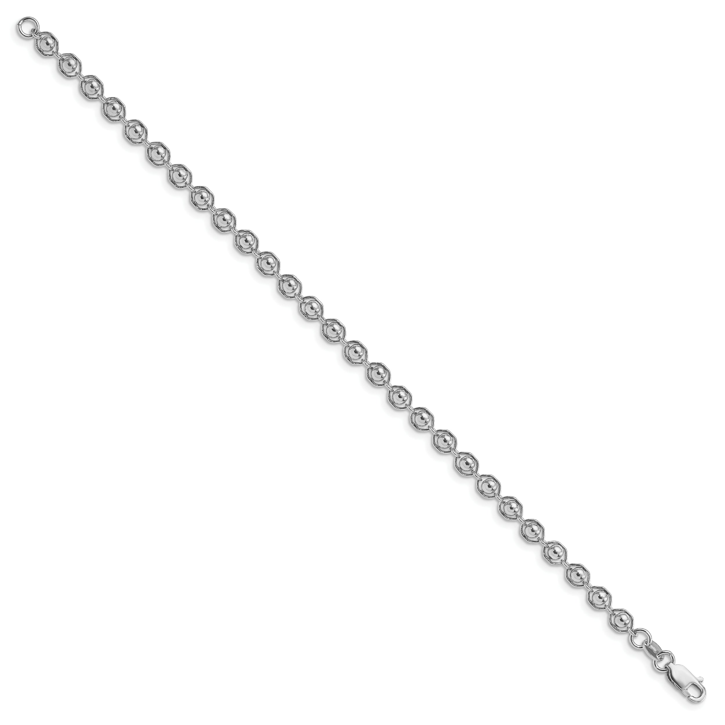 Sterling Silver Rhodium-plated Polished Beaded Bracelet