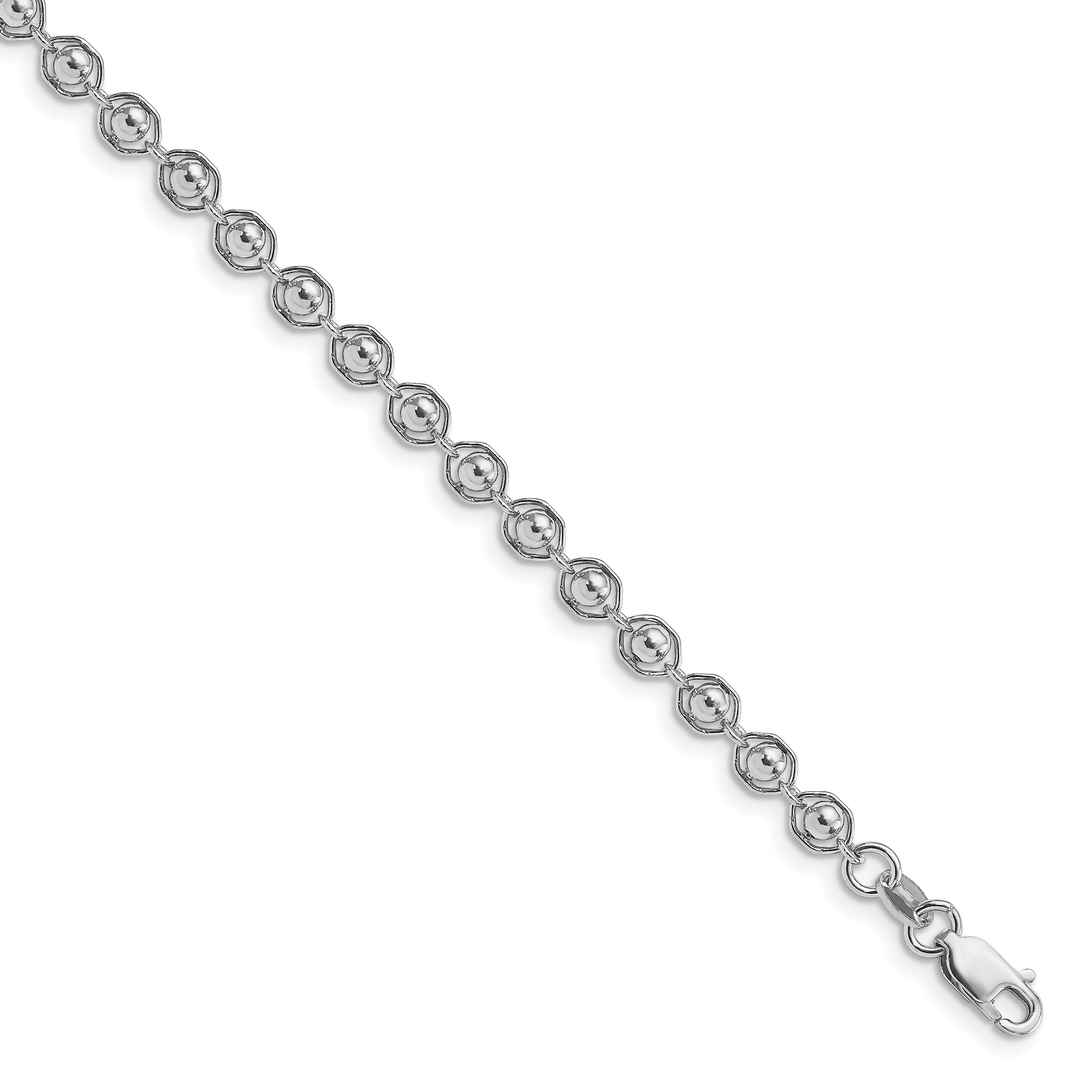 Sterling Silver Rhodium-plated Polished Beaded Bracelet