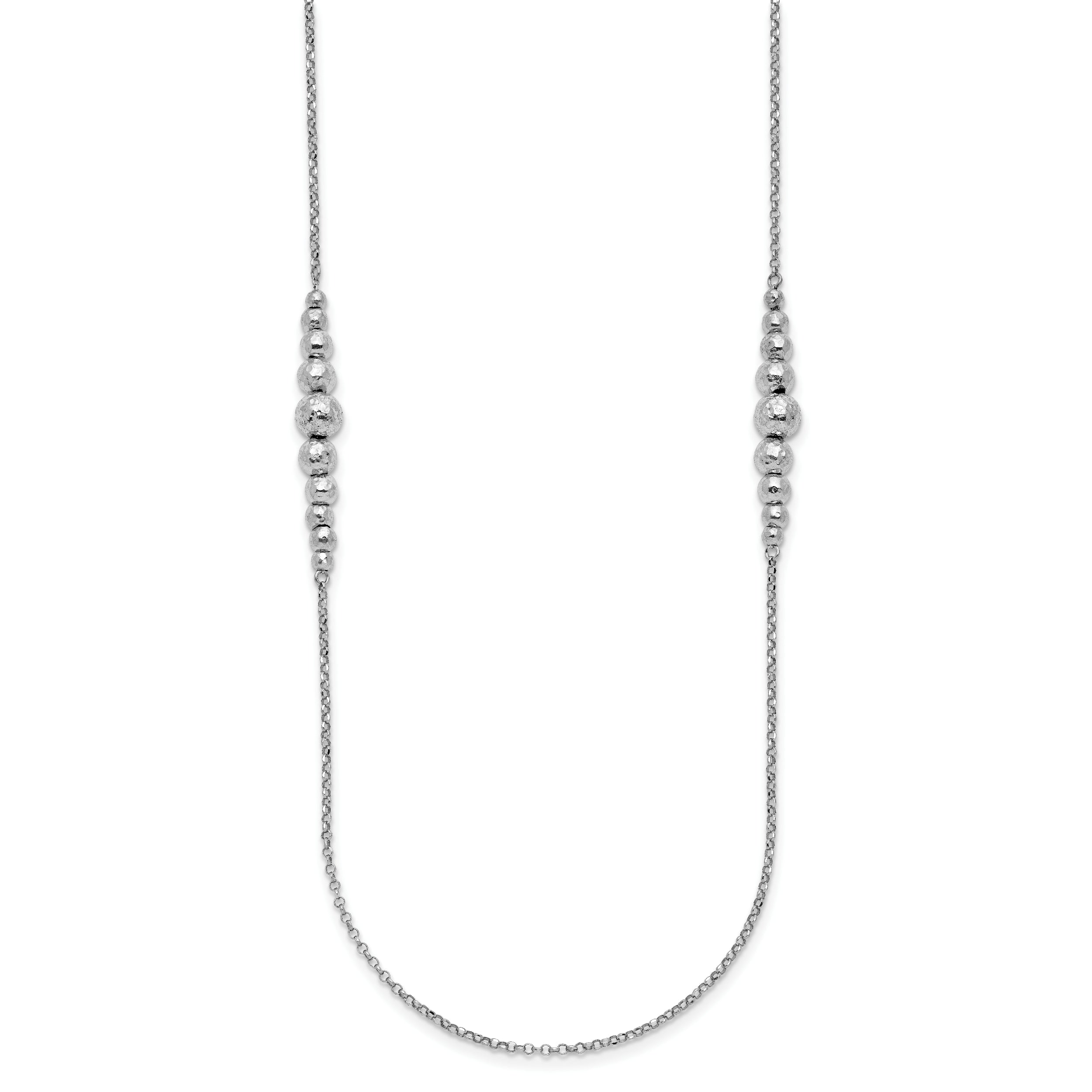 Sterling Silver Rhodium-plated Polished Hammered Bead Necklace